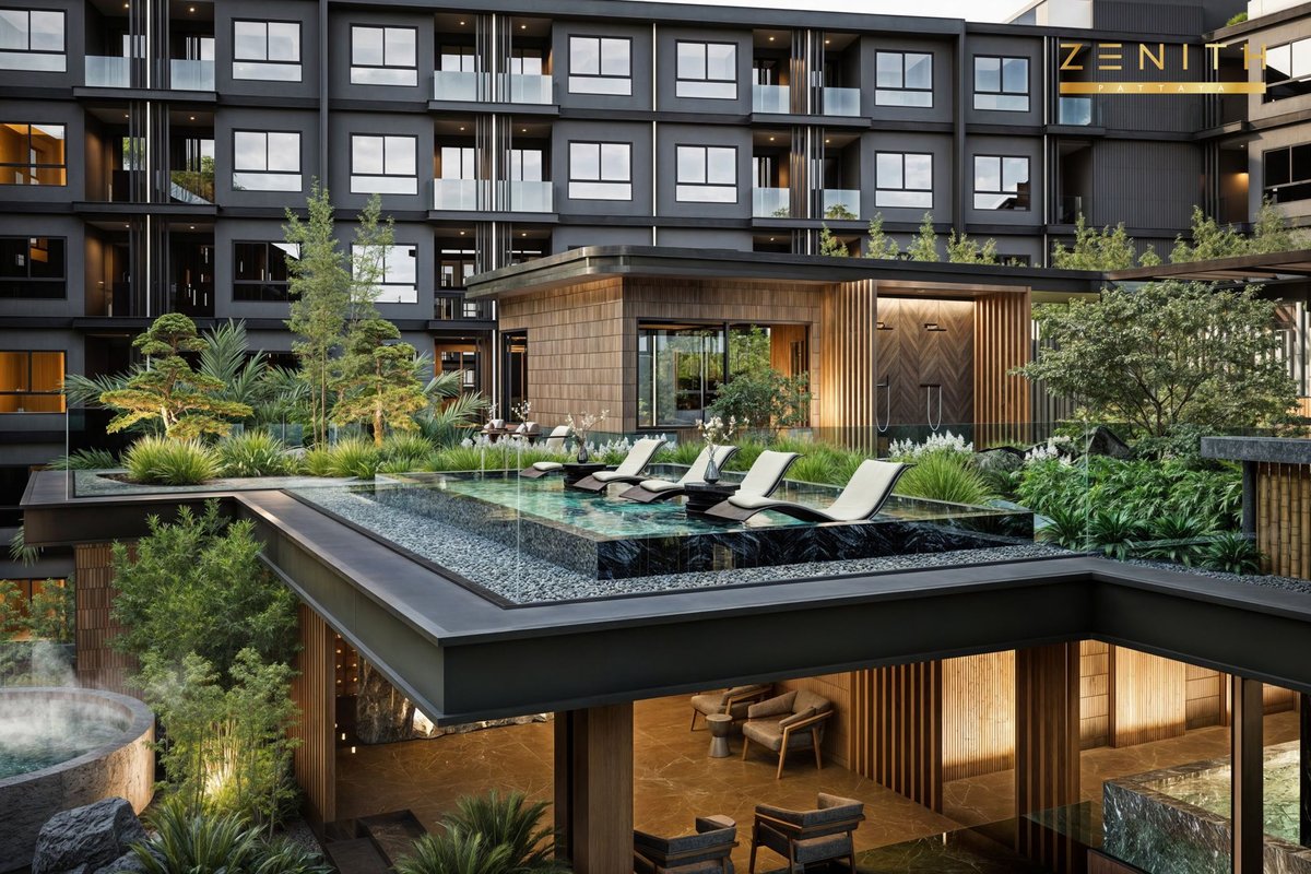 Zenith Pattaya — aerial view of the onsen garden